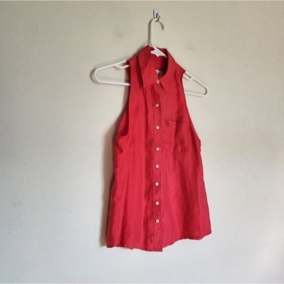 Abercrombie & Fitch 100% Silk Collared Sleeveless Button-Up Shirt  XS - Picture 2 of 6